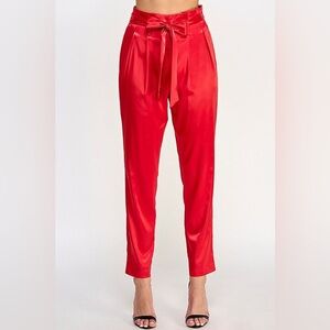 Red Satin Paperbag Waist Trousers